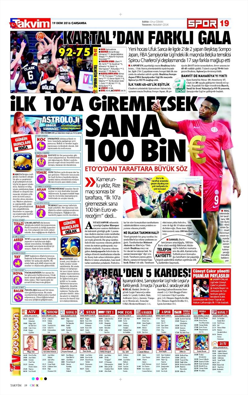 19 Ekim Çarşamba | Gazetelerin Beşiktaş Manşetleri - Görsel 18