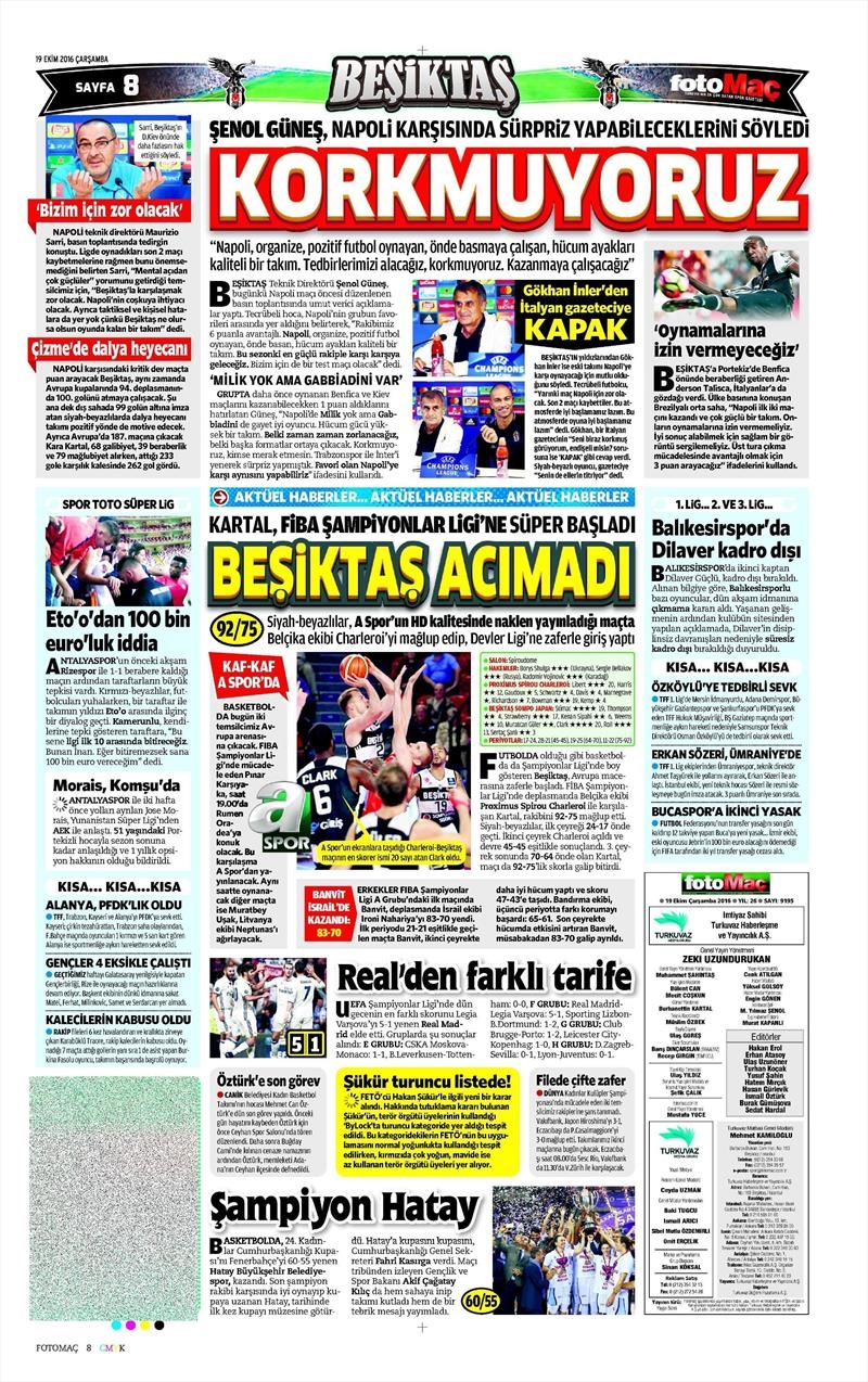 19 Ekim Çarşamba | Gazetelerin Beşiktaş Manşetleri - Görsel 8
