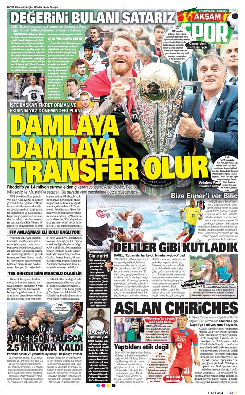 08 Haziran 2017 | Gazetelerin Beşiktaş Manşetleri - Görsel 1