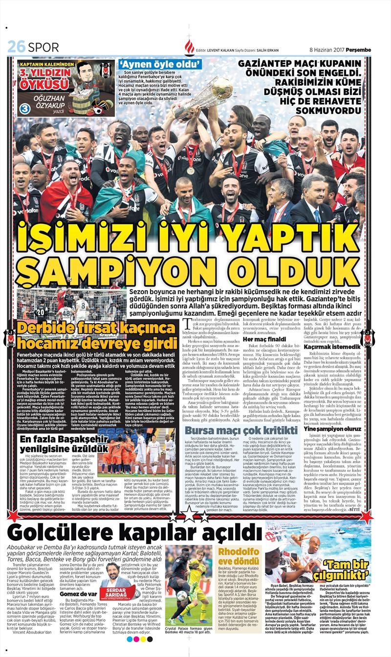 08 Haziran 2017 | Gazetelerin Beşiktaş Manşetleri - Görsel 10