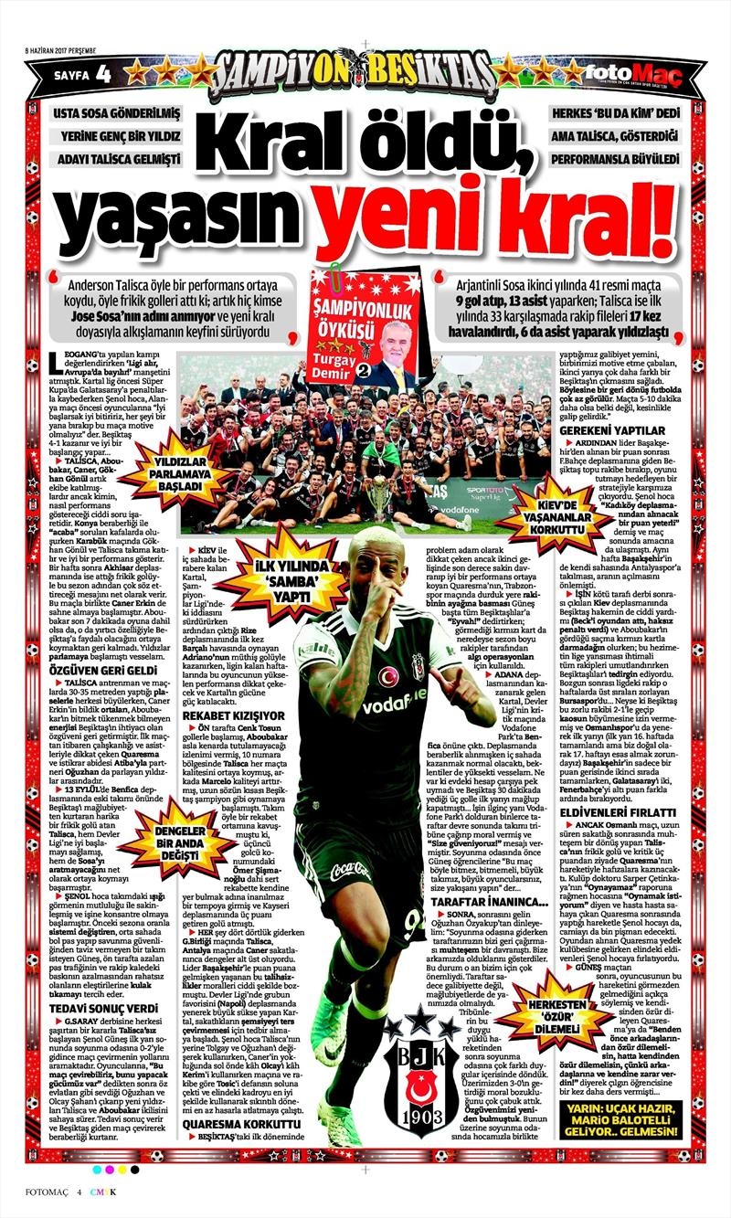 08 Haziran 2017 | Gazetelerin Beşiktaş Manşetleri - Görsel 12