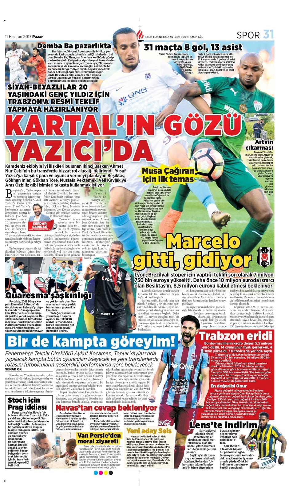 11 Haziran 2017 Gazetelerin Beşiktaş Manşetleri - Görsel 1