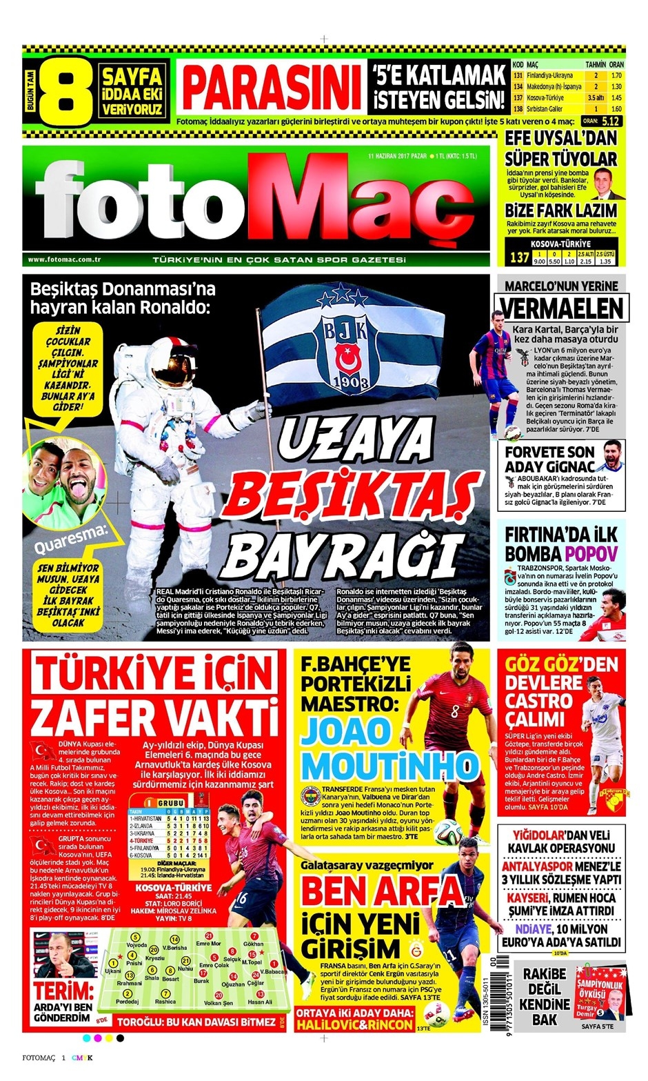 11 Haziran 2017 Gazetelerin Beşiktaş Manşetleri - Görsel 2
