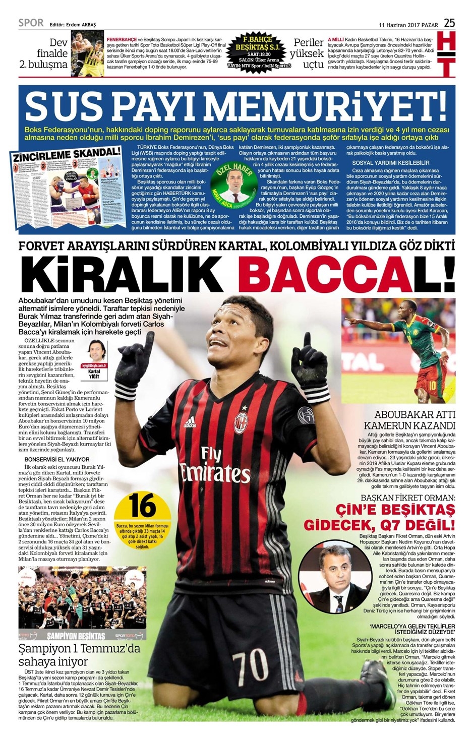 11 Haziran 2017 Gazetelerin Beşiktaş Manşetleri - Görsel 4