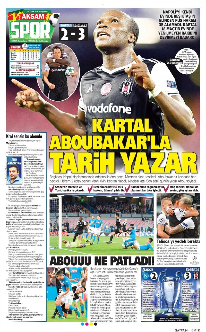 20 Ekim 016 | Gazetelerin Beşiktaş Sayfaları - Görsel 1
