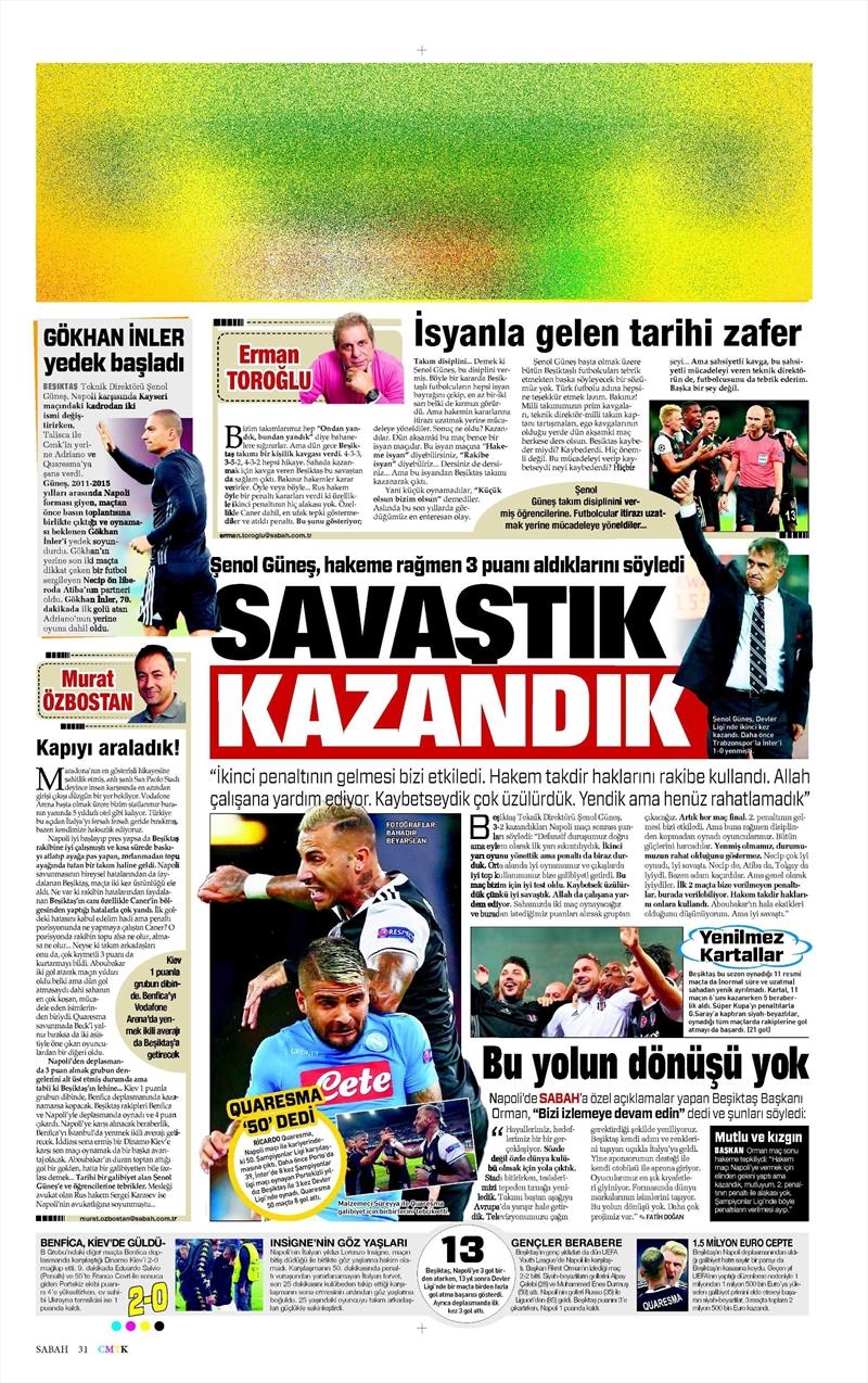 20 Ekim 016 | Gazetelerin Beşiktaş Sayfaları - Görsel 23