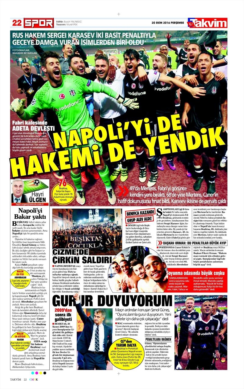 20 Ekim 016 | Gazetelerin Beşiktaş Sayfaları - Görsel 26