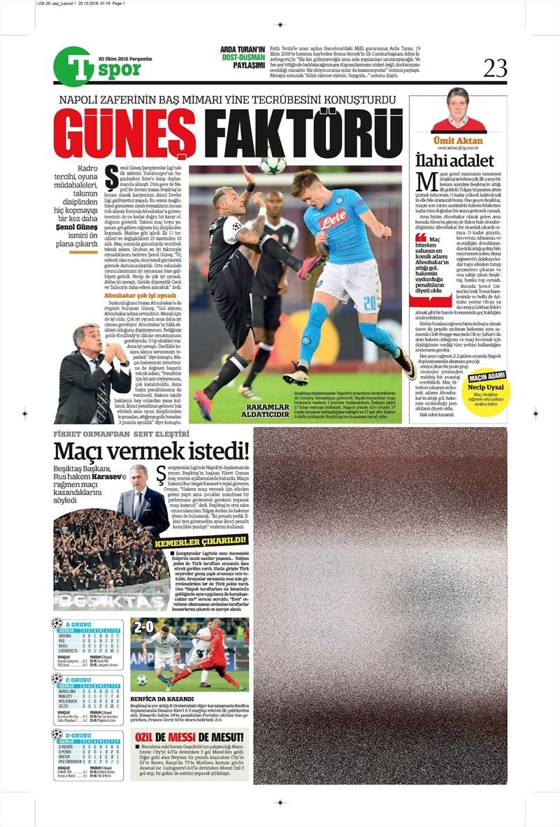 20 Ekim 016 | Gazetelerin Beşiktaş Sayfaları - Görsel 29