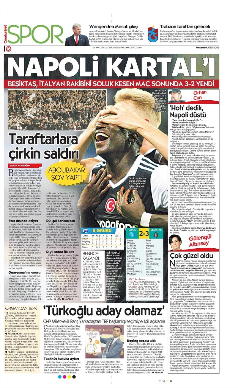 20 Ekim 016 | Gazetelerin Beşiktaş Sayfaları - Görsel 3