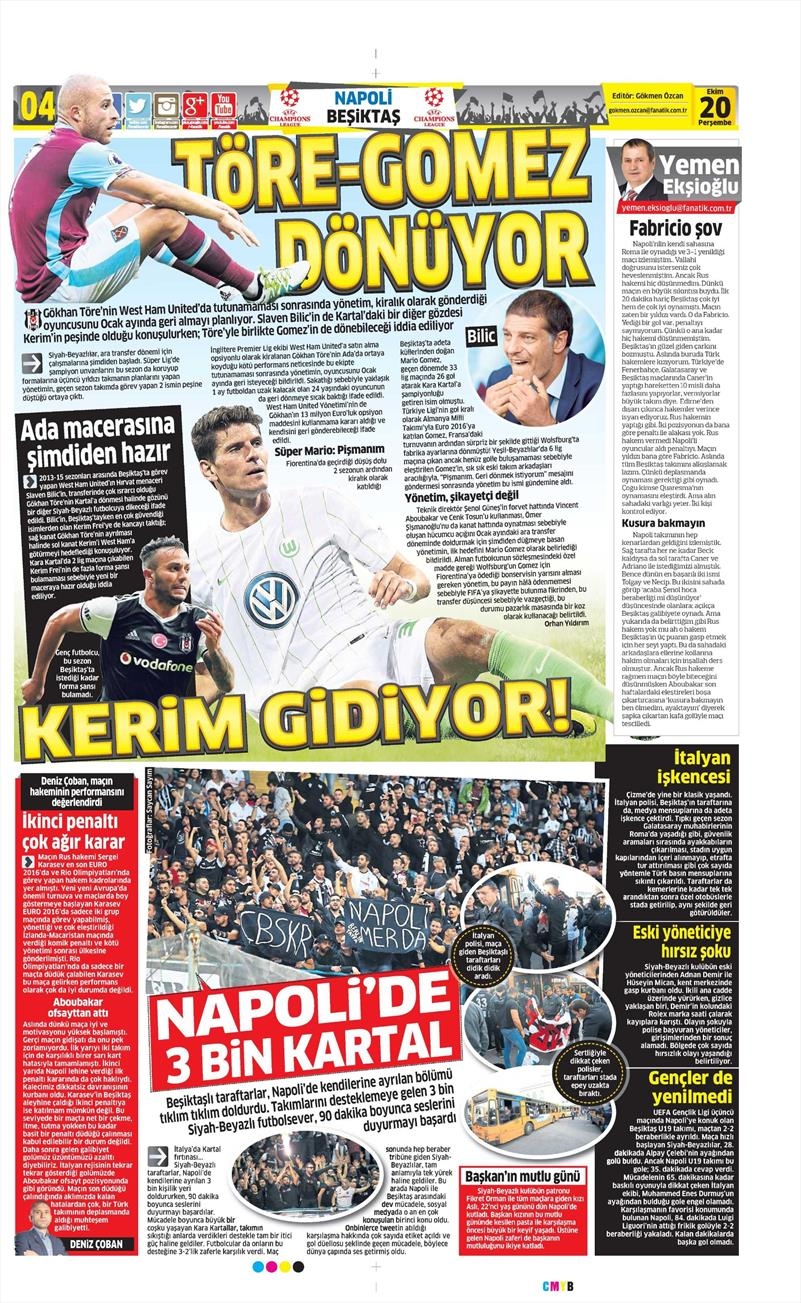 20 Ekim 016 | Gazetelerin Beşiktaş Sayfaları - Görsel 7