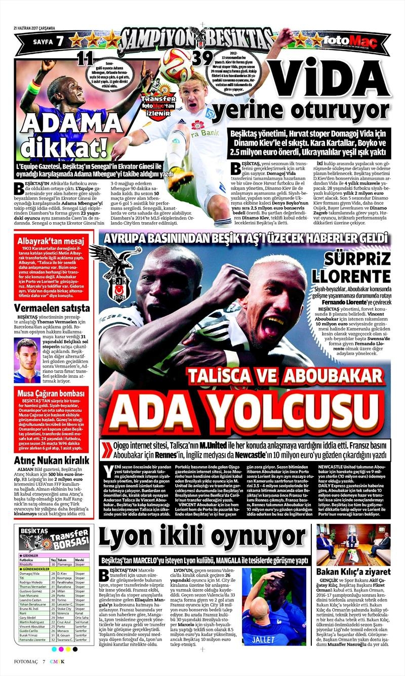 21 Haziran 2017 | Gazetelerin Beşiktaş Manşetleri - Görsel 5