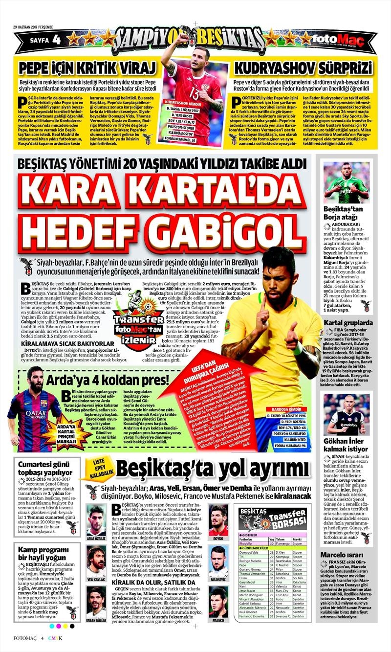29 Haziran 2017 | İşte gazetelerin Beşiktaş manşetleri - Görsel 5