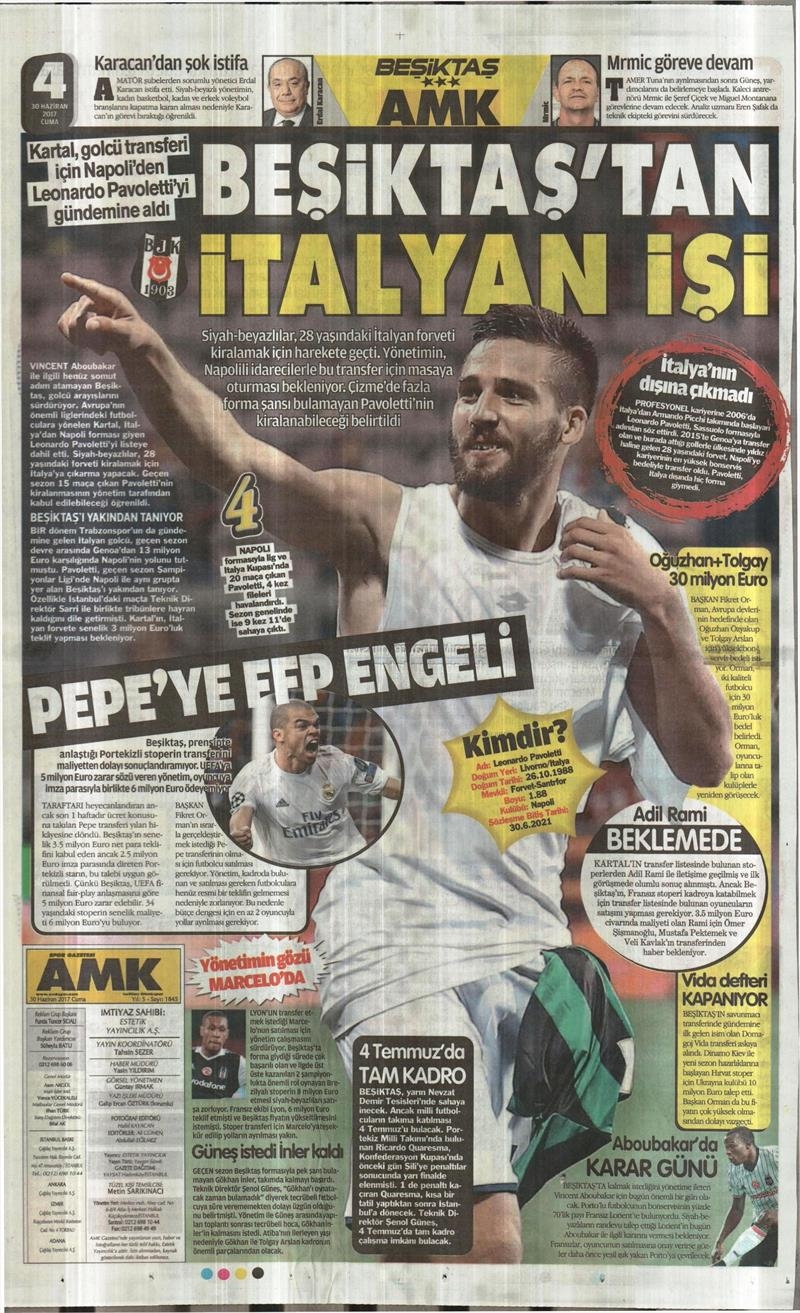 30 Haziran 2017 | İşte gazetelerin Beşiktaş manşetleri - Görsel 1