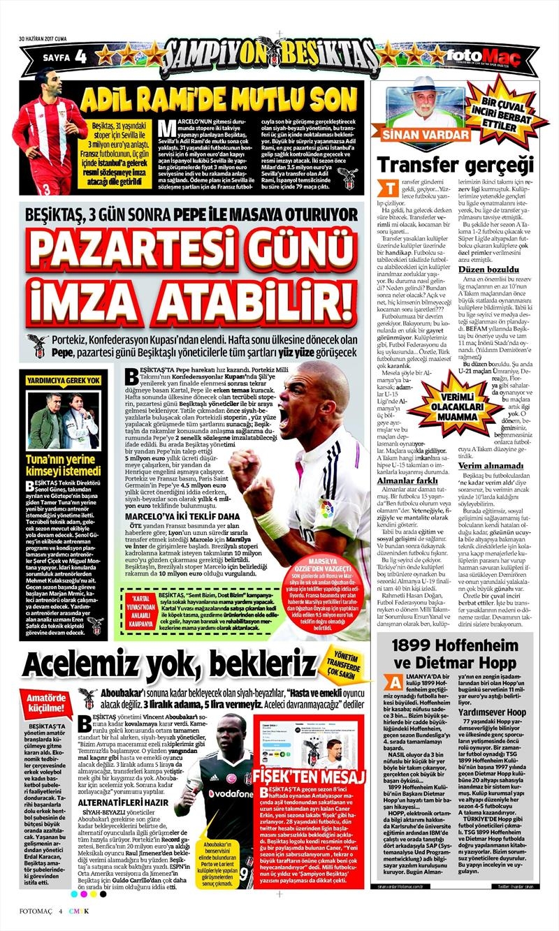 30 Haziran 2017 | İşte gazetelerin Beşiktaş manşetleri - Görsel 8