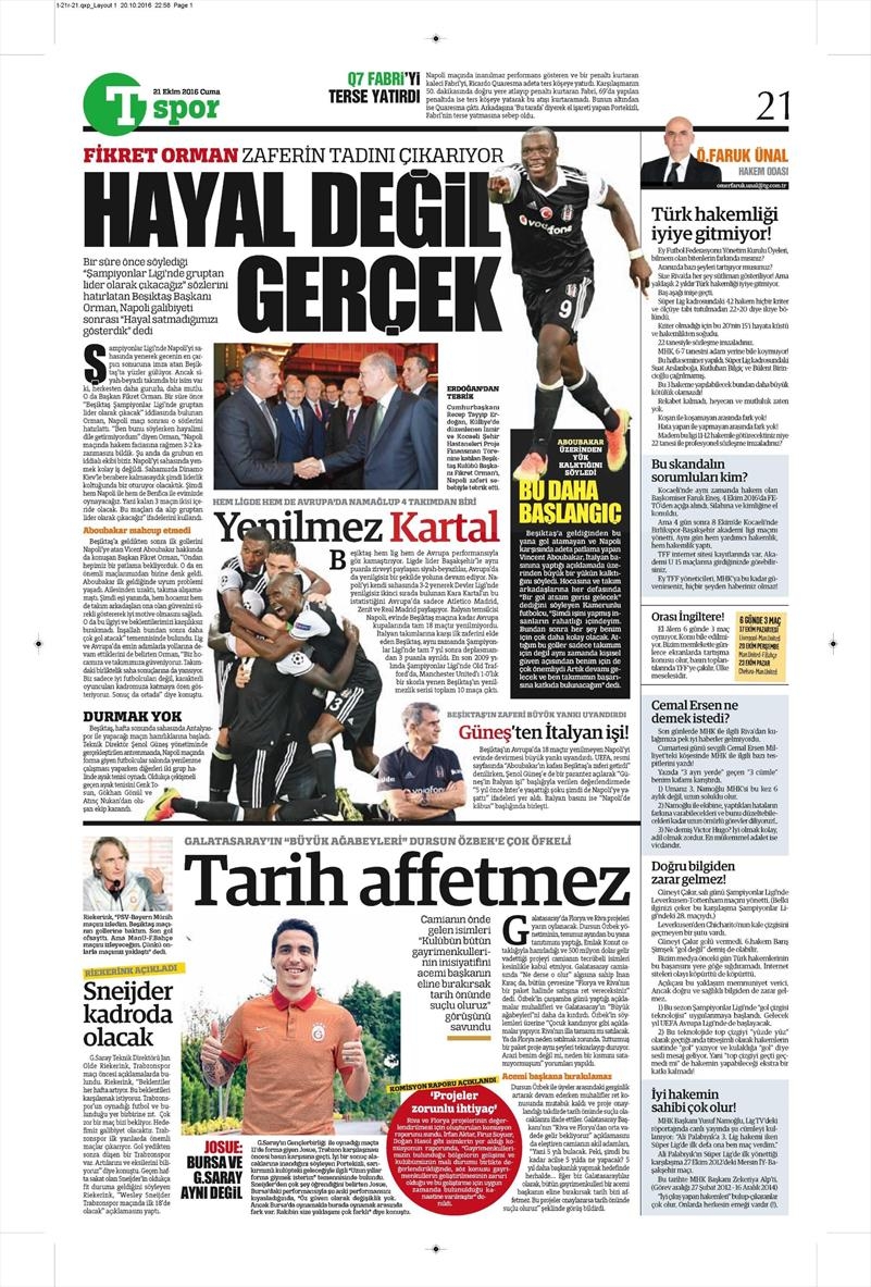 21 Ekim 2016 | Gazetelerin Beşiktaş Sayfaları - Görsel 4