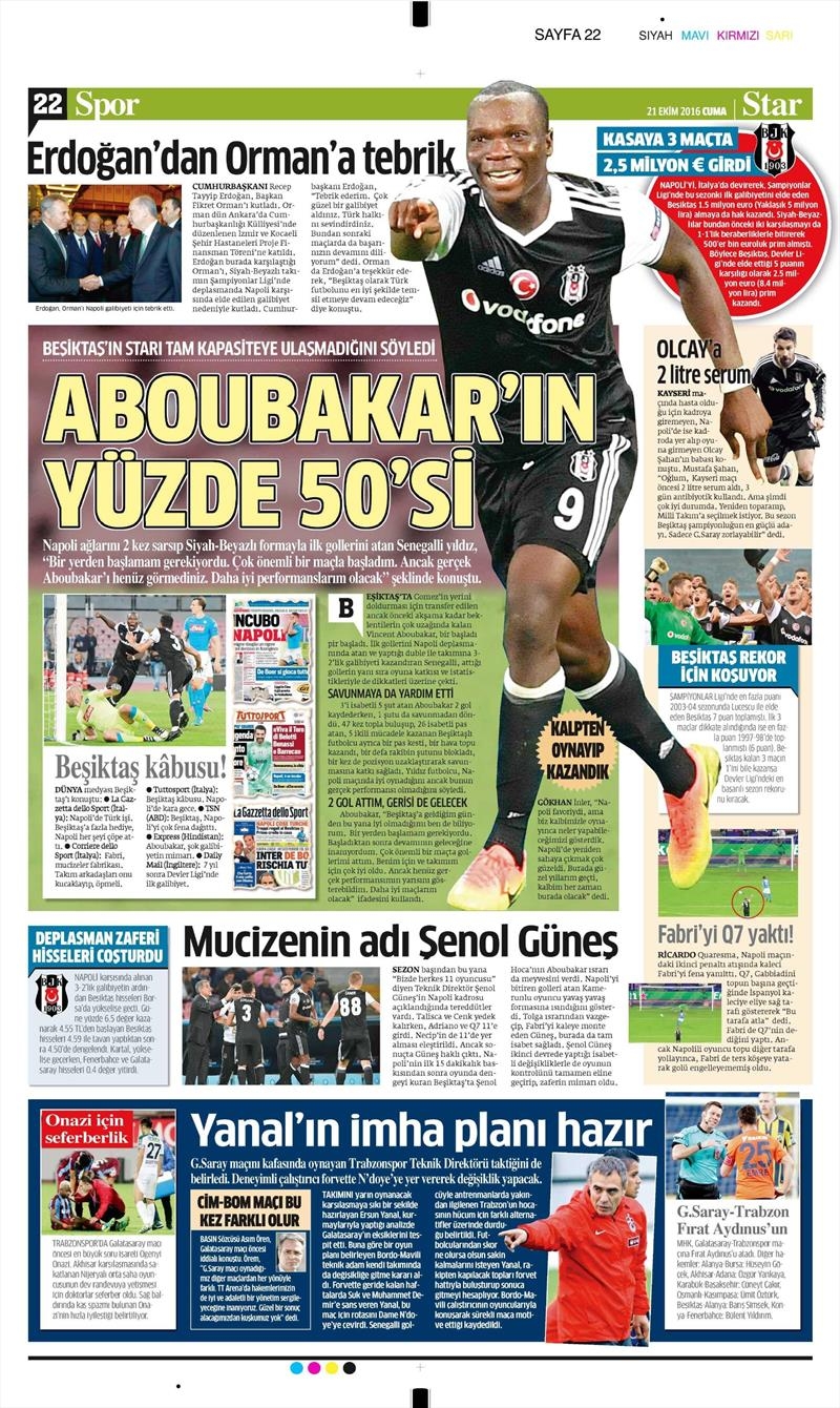 21 Ekim 2016 | Gazetelerin Beşiktaş Sayfaları - Görsel 6