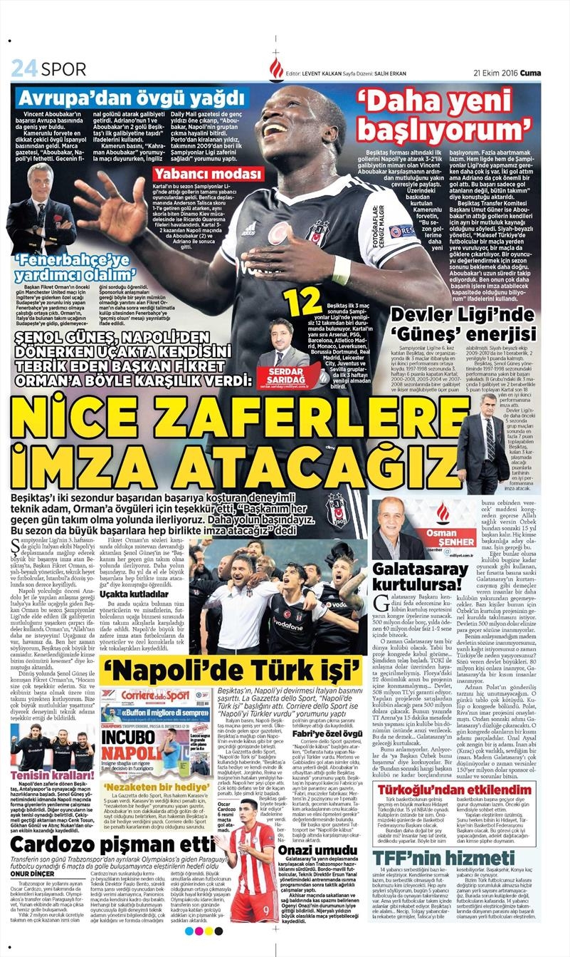 21 Ekim 2016 | Gazetelerin Beşiktaş Sayfaları - Görsel 9