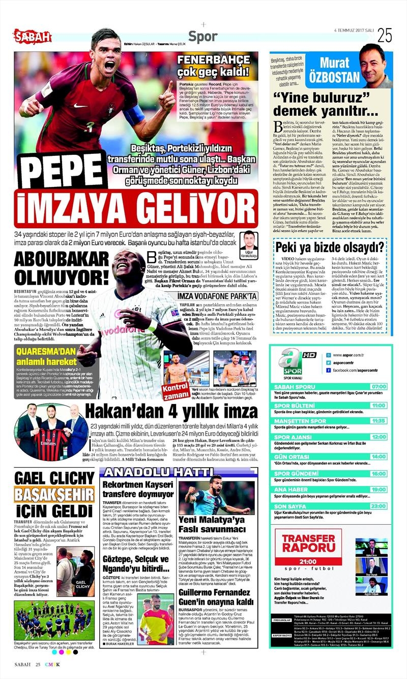 04 Temmuz 2017 | Gazetelerin Beşiktaş Manşetleri - Görsel 13