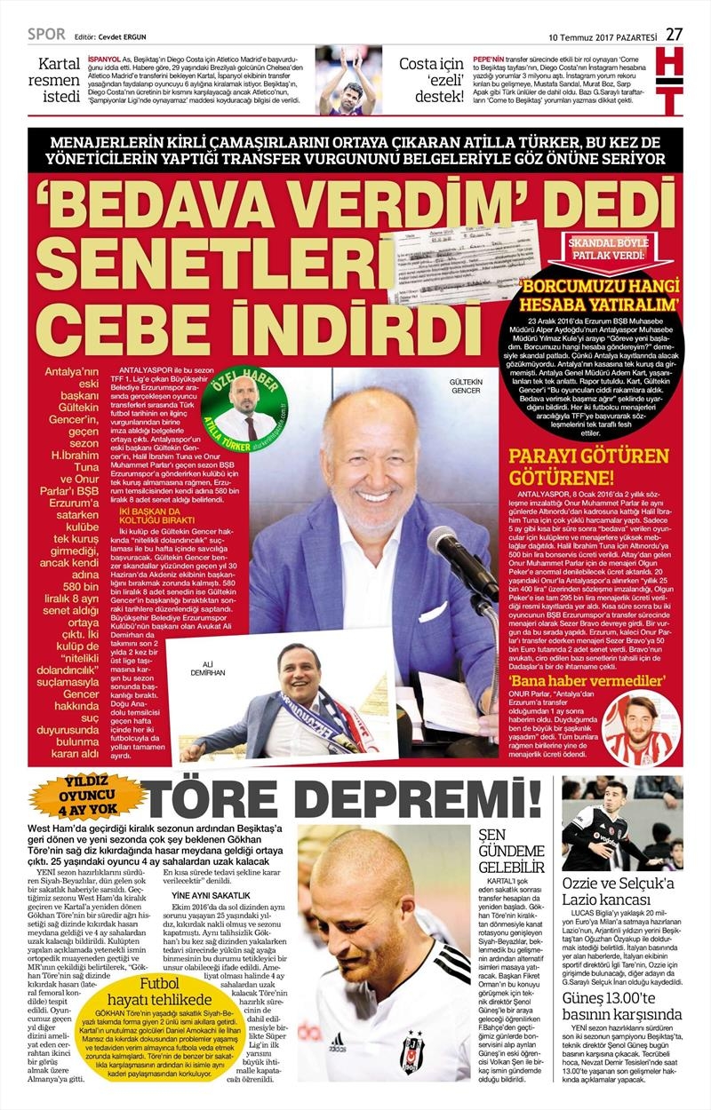 10 Temmuz 2017 | İşte Gazetelerin Beşiktaş Manşetleri - Görsel 3