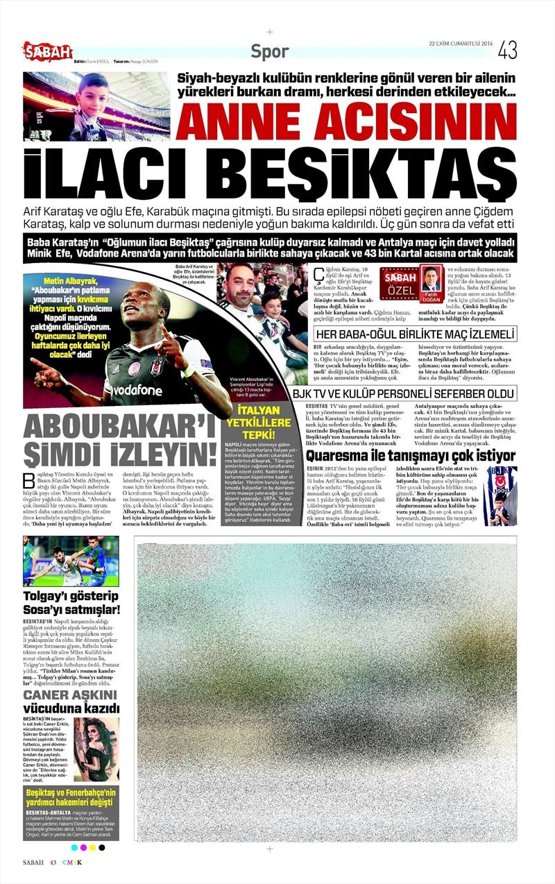 22 Ekim 2016 | Gazetelerin Beşiktaş manşetleri - Görsel 5