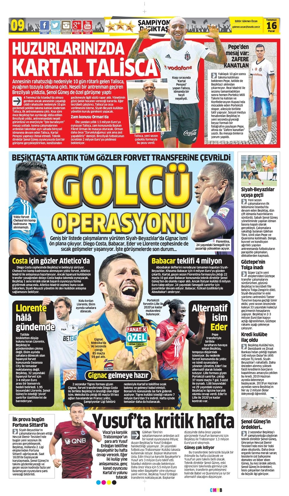 16 Temmuz 2017 | İşte gazetelerin Beşiktaş manşetleri - Görsel 1