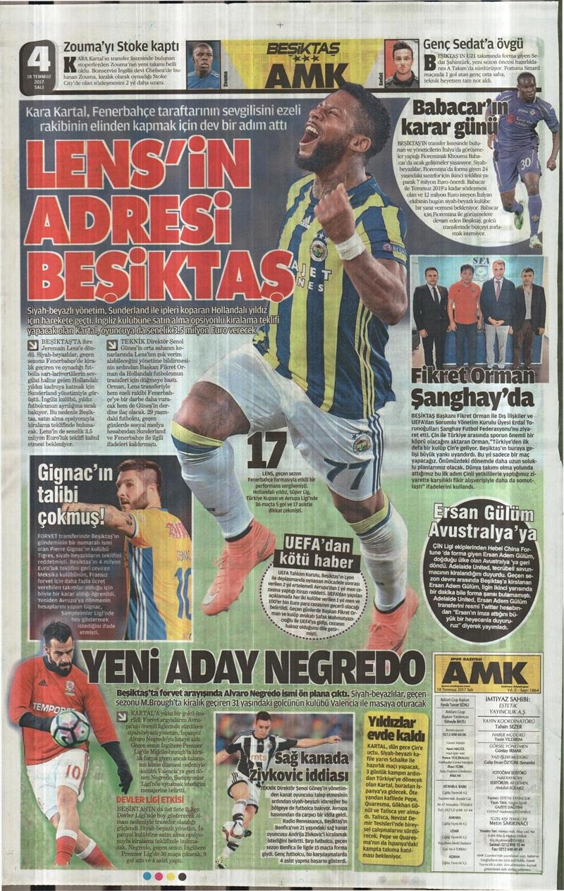 18 Temmuz 2017 | Gazetelerin Beşiktaş Manşetleri - Görsel 10