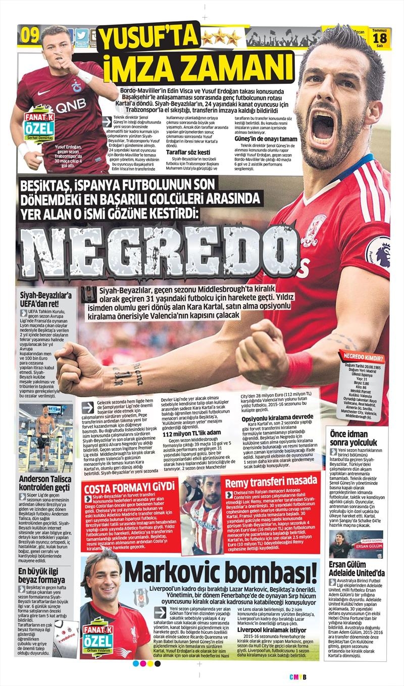 18 Temmuz 2017 | Gazetelerin Beşiktaş Manşetleri - Görsel 2