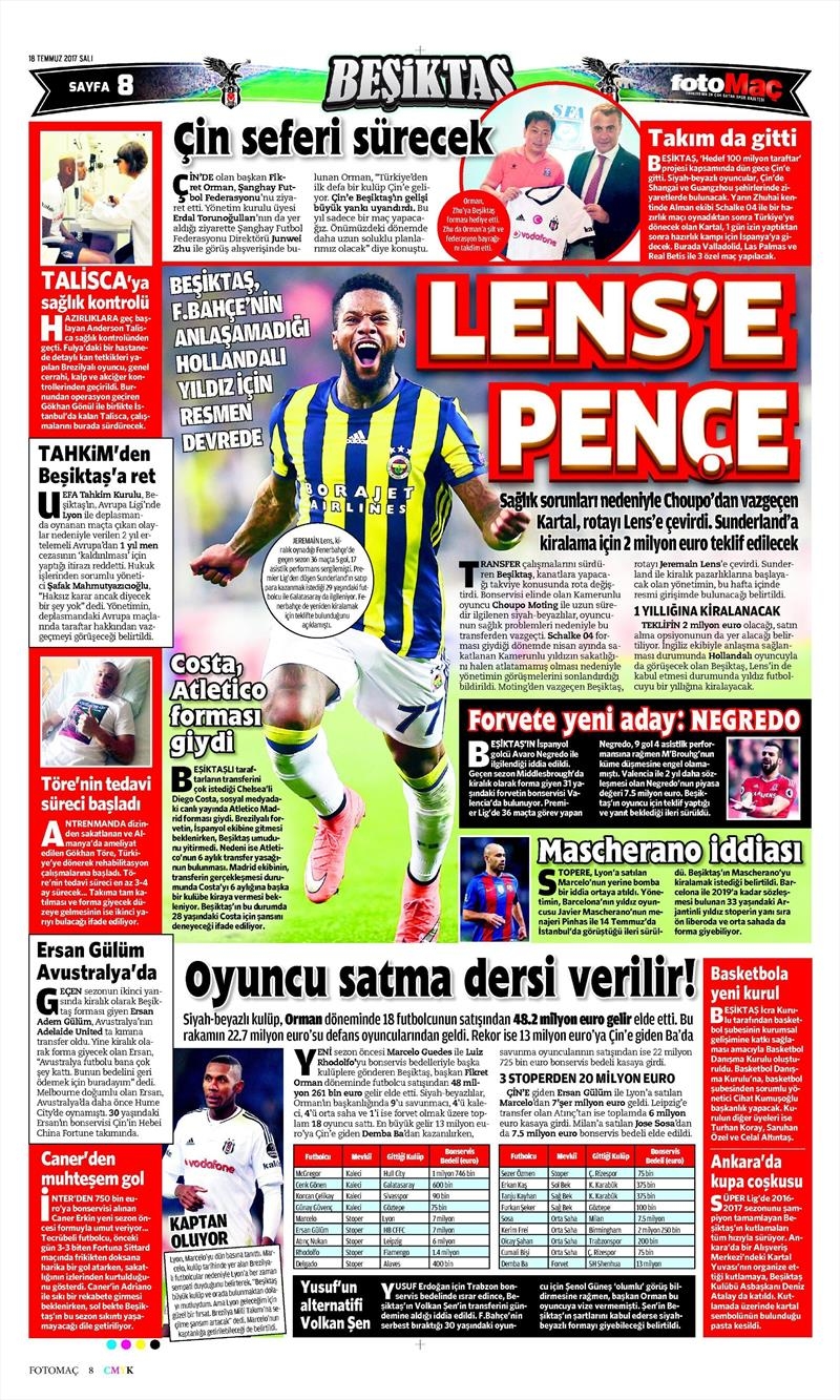18 Temmuz 2017 | Gazetelerin Beşiktaş Manşetleri - Görsel 4