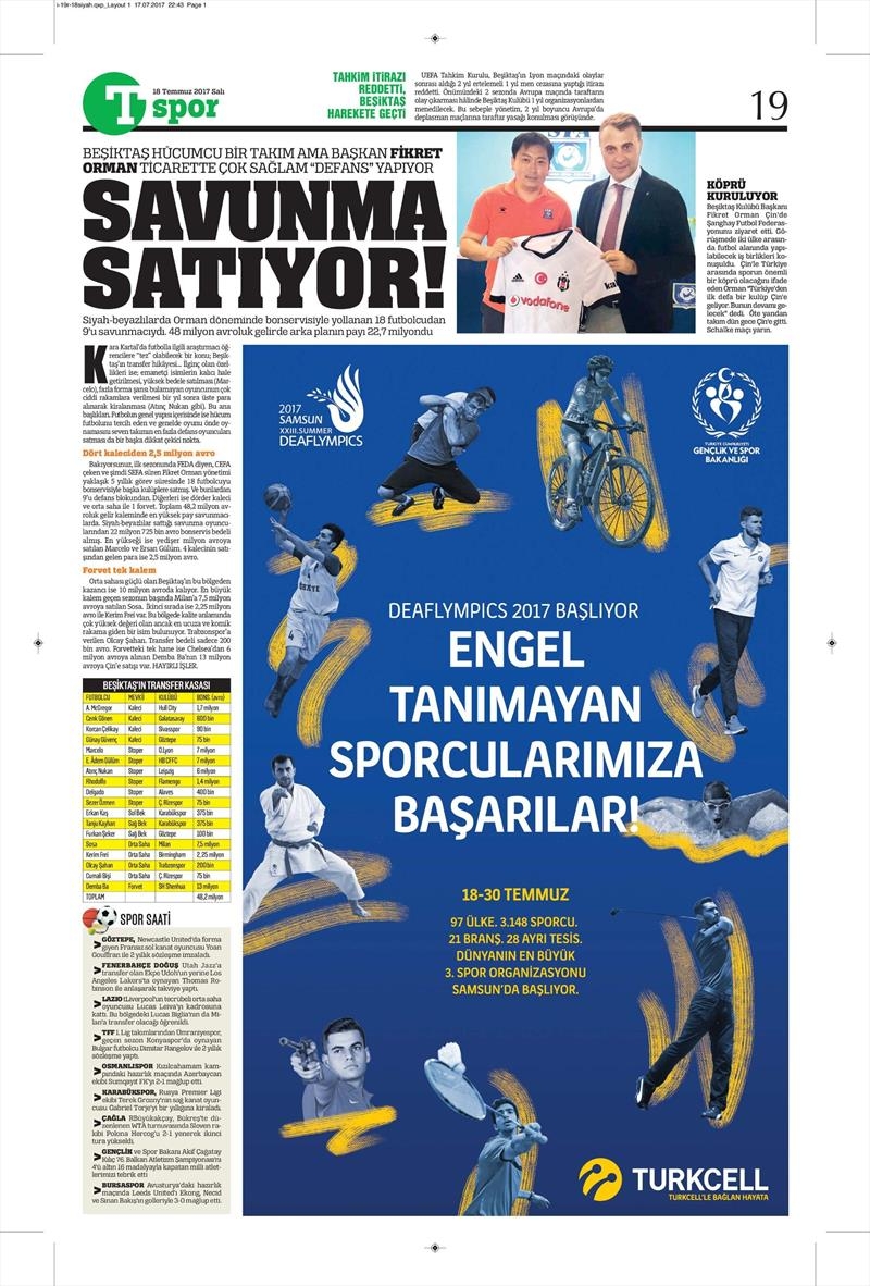 18 Temmuz 2017 | Gazetelerin Beşiktaş Manşetleri - Görsel 9