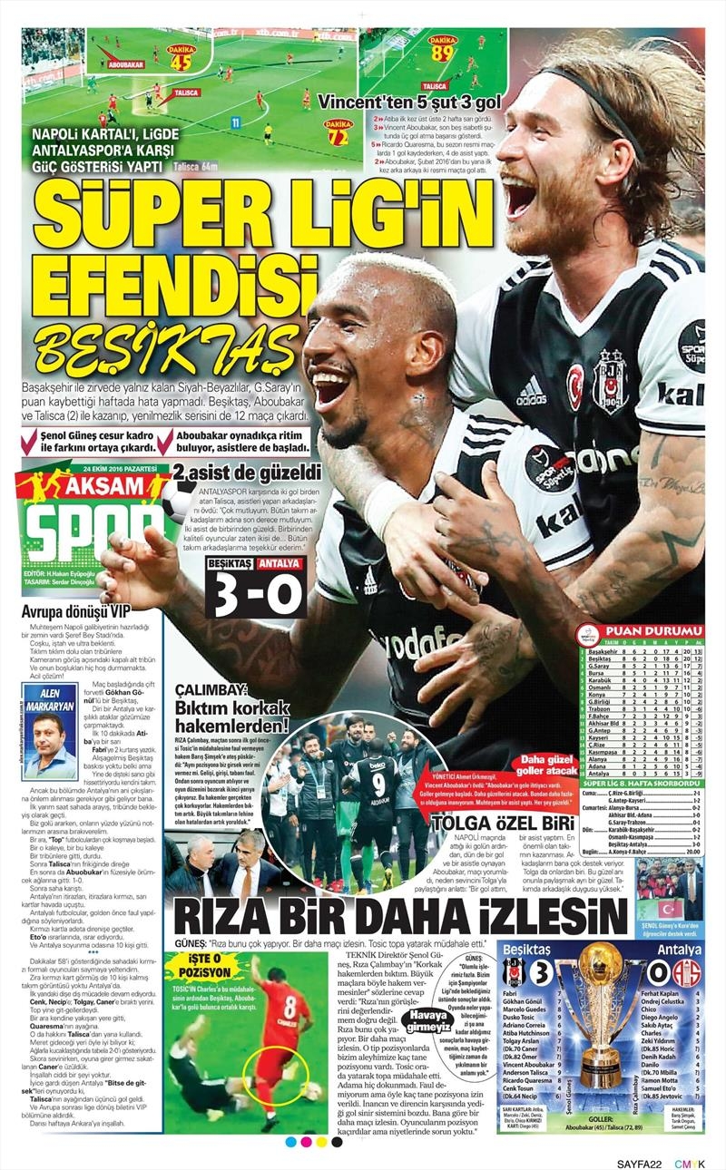 24 Ekim 2016 | Gazetelerin Beşiktaş sayfaları - Görsel 1
