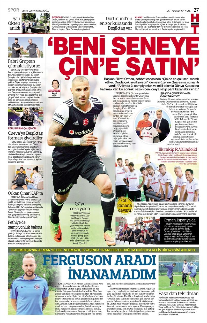 25 Temmuz 2017 | İşte gazetelerin Beşiktaş manşetleri - Görsel 12