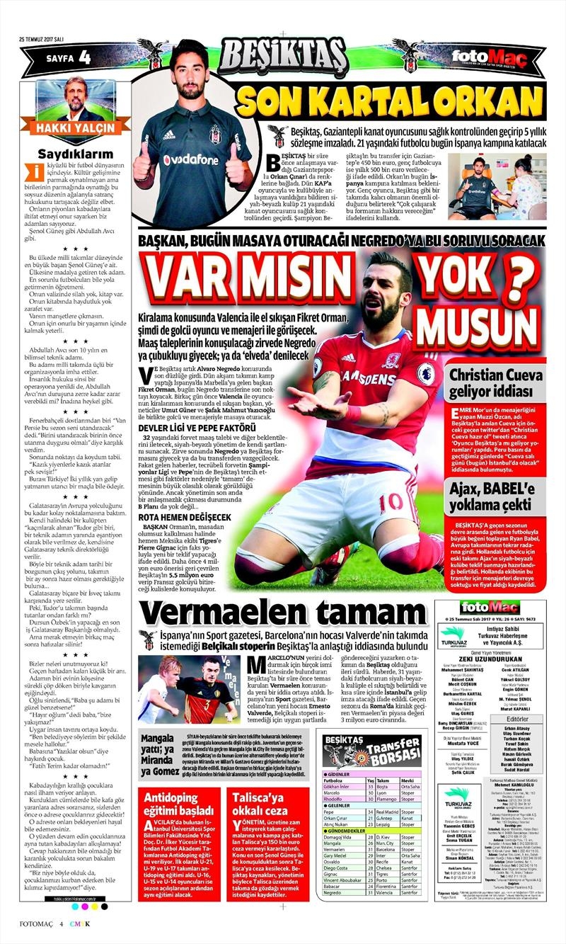 25 Temmuz 2017 | İşte gazetelerin Beşiktaş manşetleri - Görsel 3