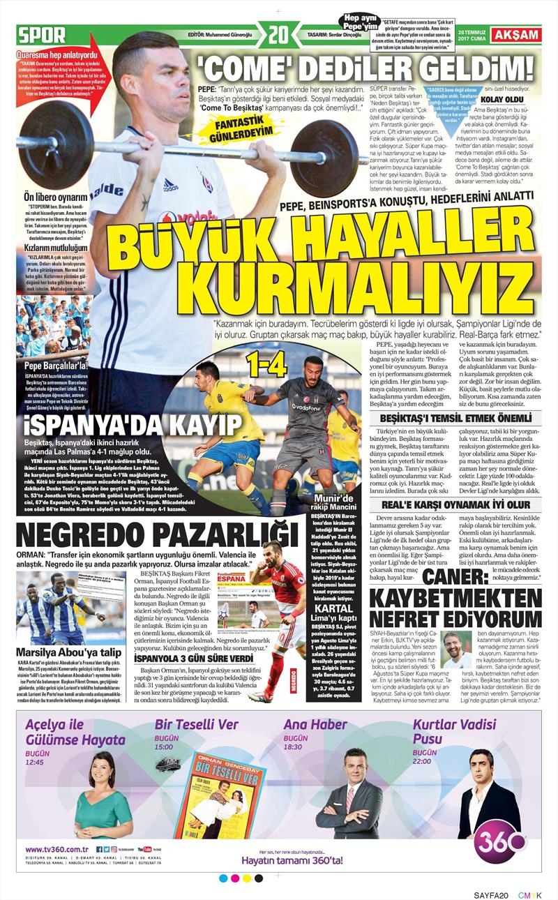 28 Temmuz 2017 | İşte gazetelerin Beşiktaş manşetleri - Görsel 1
