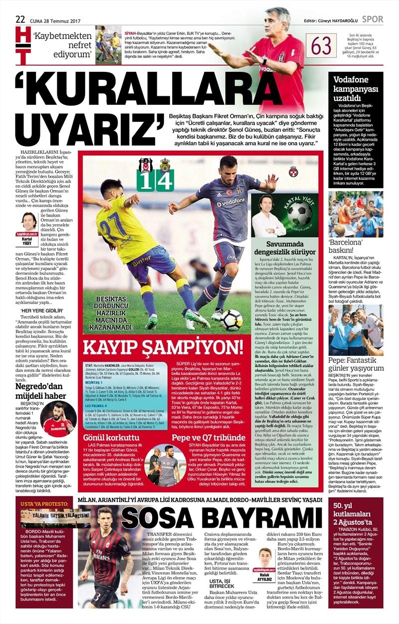 28 Temmuz 2017 | İşte gazetelerin Beşiktaş manşetleri - Görsel 5