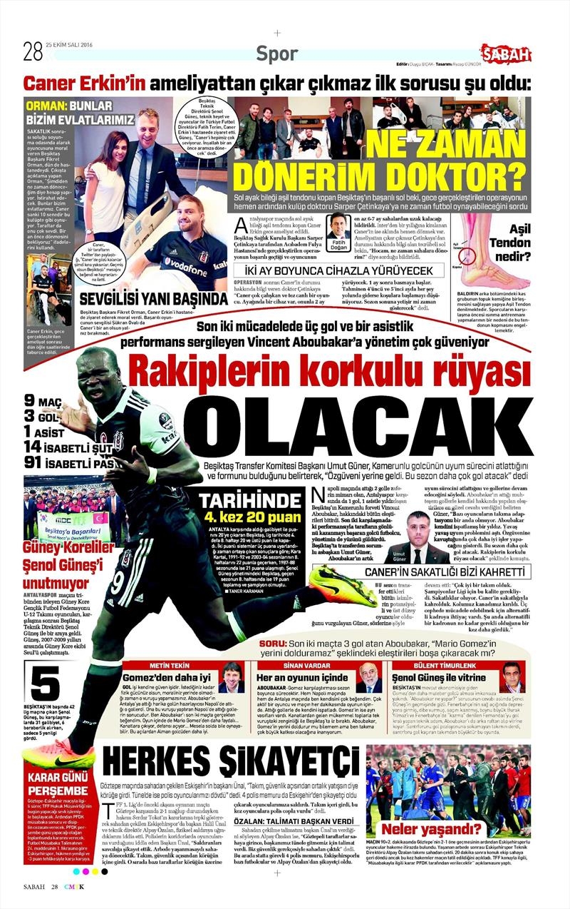 25 Ekim 2016 | Gazetelerin Beşiktaş sayfaları - Görsel 3