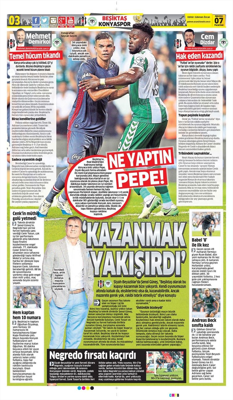 7 Ağustos 2017 | İşte Gazetelerin Beşiktaş manşetleri - Görsel 12