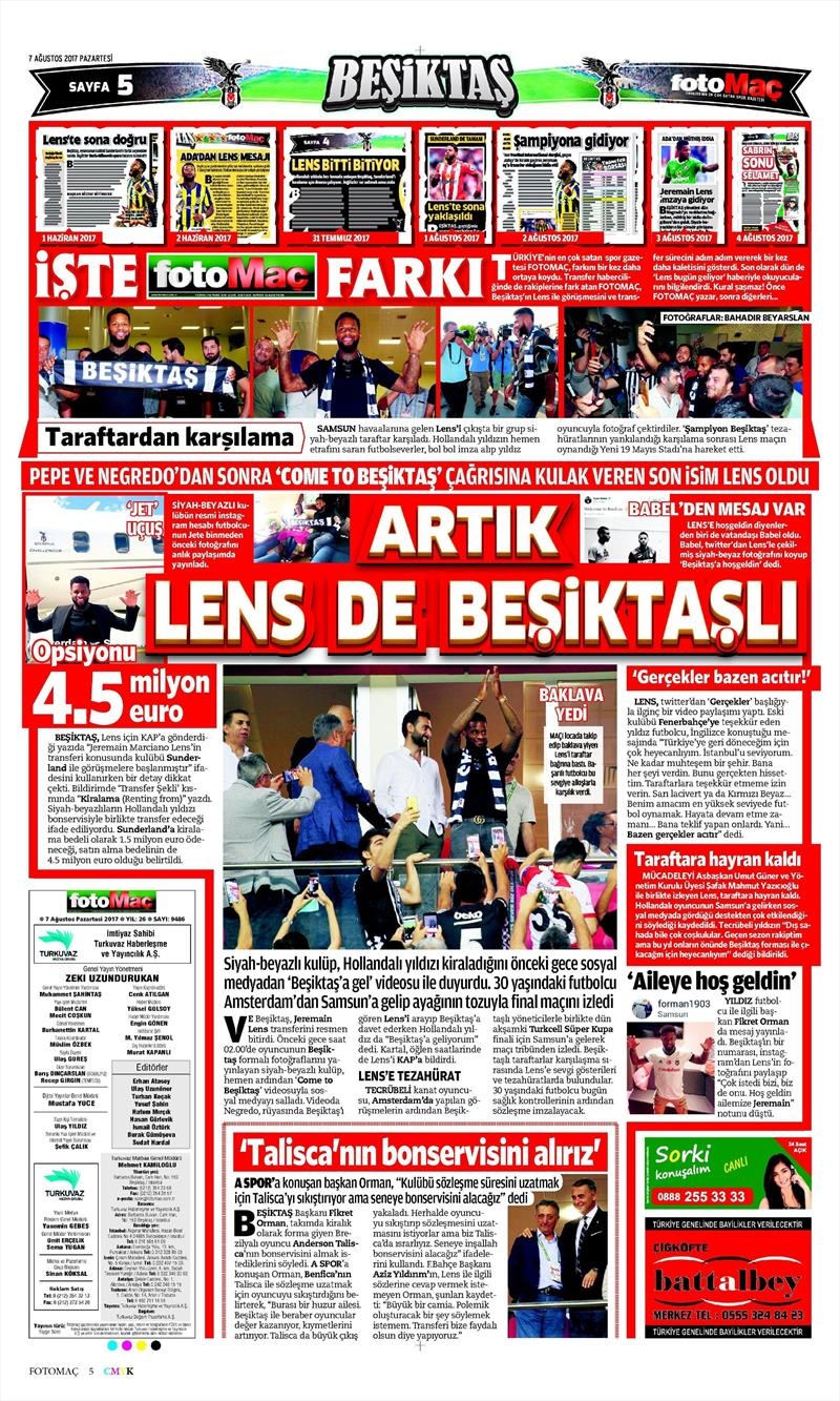 7 Ağustos 2017 | İşte Gazetelerin Beşiktaş manşetleri - Görsel 14