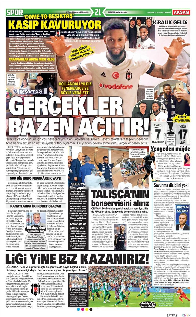 7 Ağustos 2017 | İşte Gazetelerin Beşiktaş manşetleri - Görsel 20