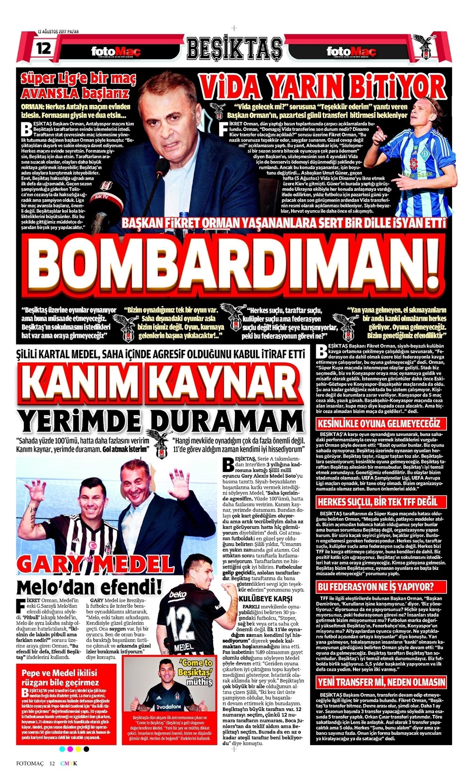 13 Ağustos 2017 | İşte gazetelerin Beşiktaş manşetleri - Görsel 1