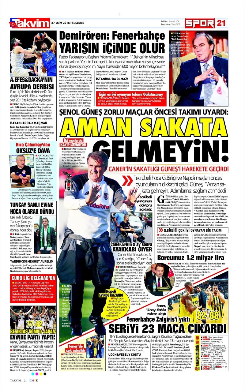 27 Ekim 2016 | Gazetelerin Beşiktaş manşetleri - Görsel 1