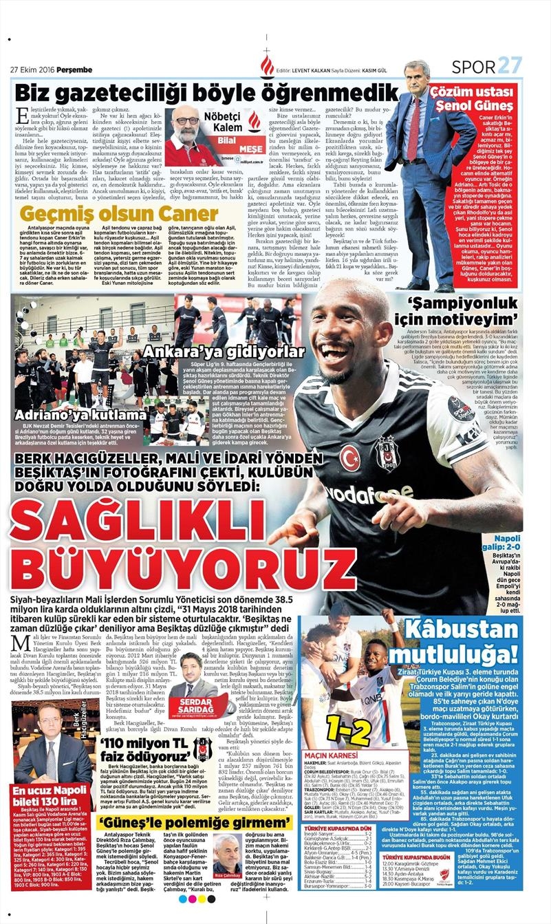 27 Ekim 2016 | Gazetelerin Beşiktaş manşetleri - Görsel 3